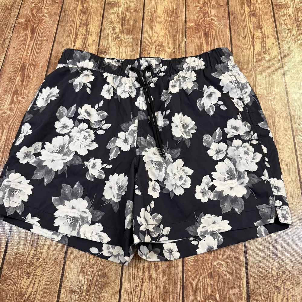 Abercrombie & Fitch Stretch Swim Trunks Mens Small Black Floral Pockets